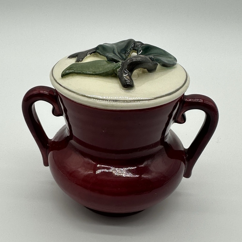 Vintage 1940s Red Wing Normandy Burgandy/red Sugar Bowl w/ Lid Leaves No Mark